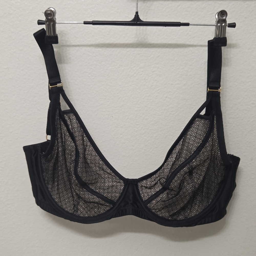 Panache Black Ruby Satin Lace Mesh Lined Bra 9536 30GG UK/30J US